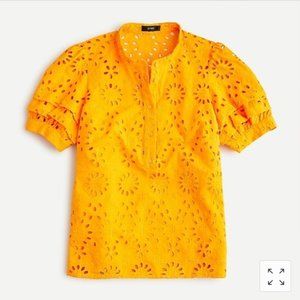 Puff-sleeve popover top in eyelet Sweet Marigold yellow NWT Medium